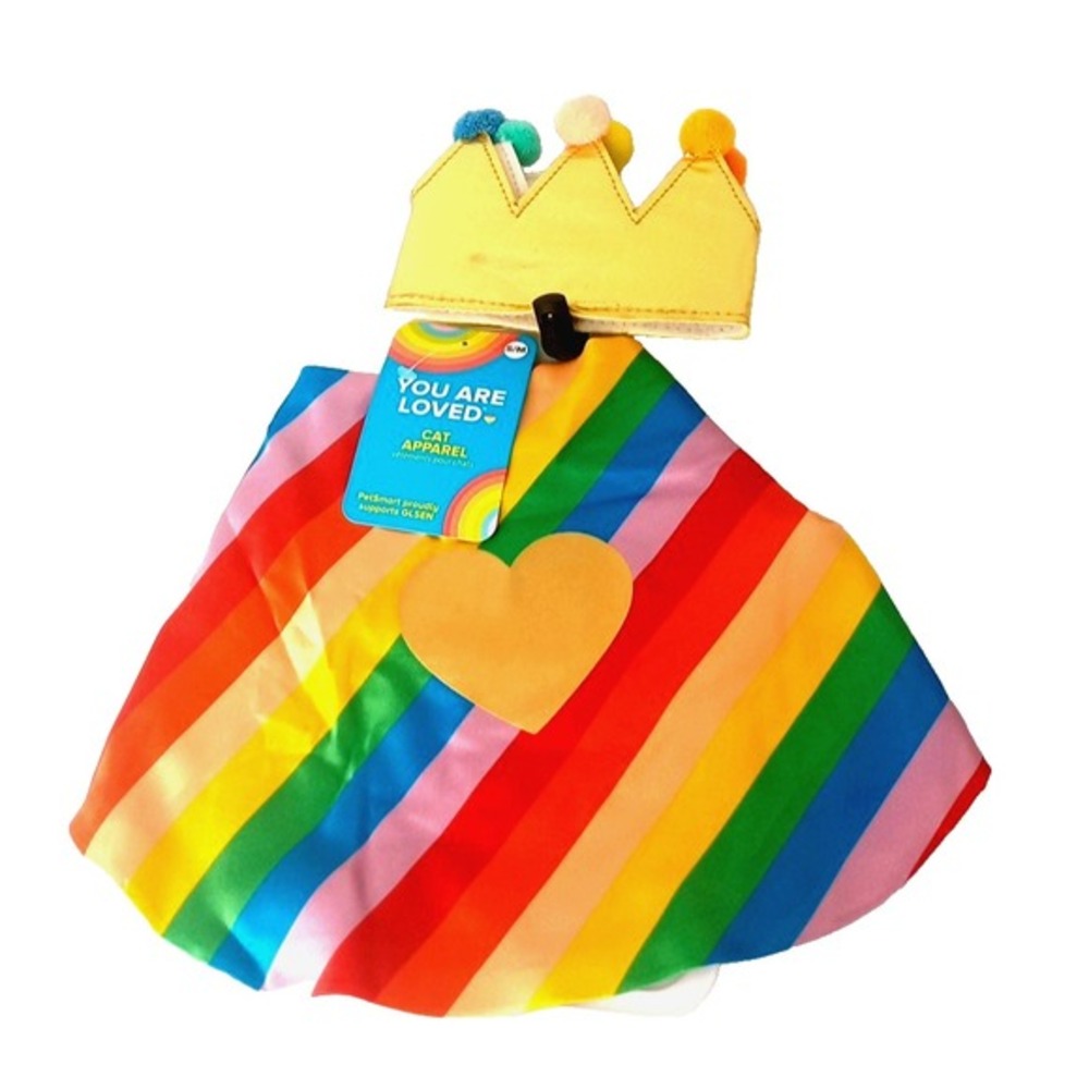 Adorable Dog Rainbow Cape & Crown Costume - Cute‎ Halloween Pet Outfit XS-SMALL